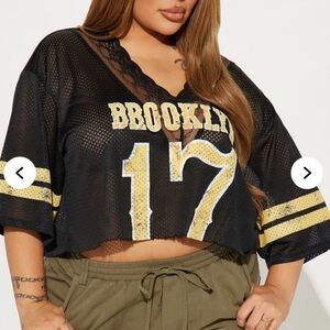 Fashion Nova Brooklyn Babe Lace Jersey Tee - Black Size Medium